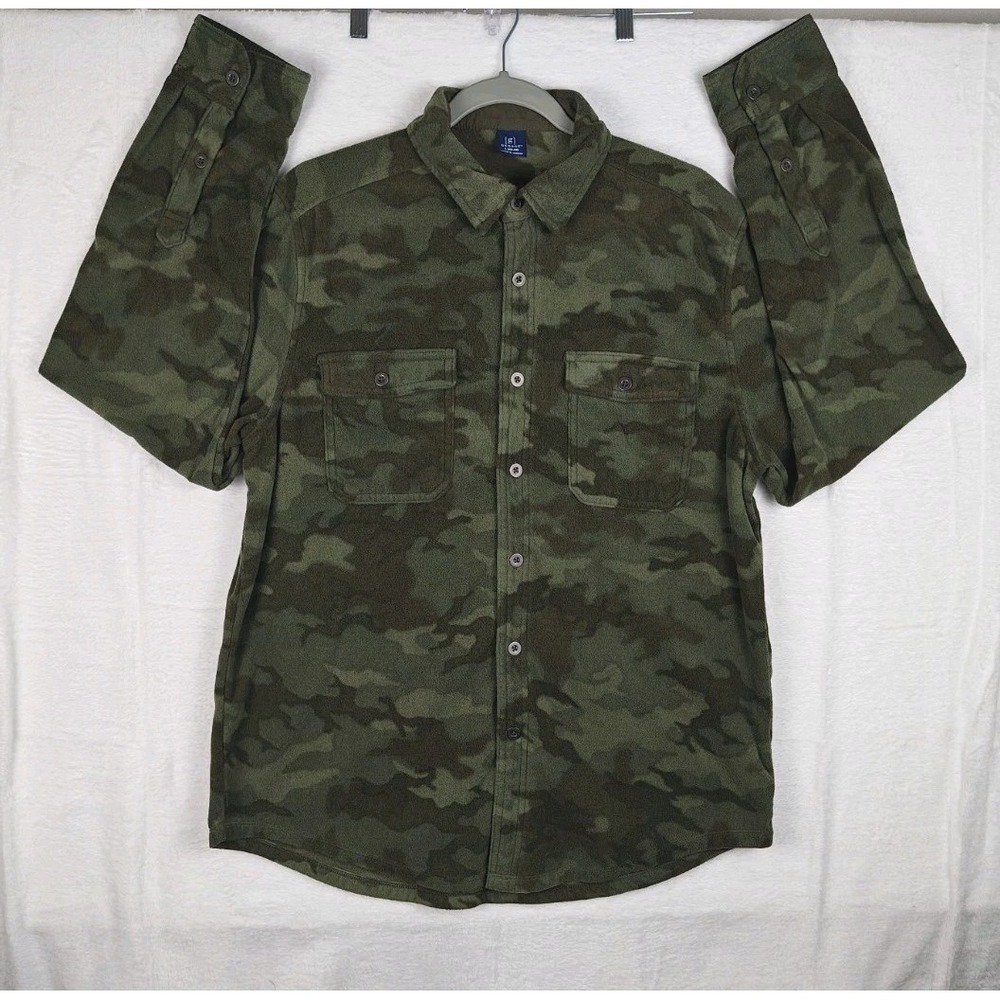 George Men's L 42-44 Camouflage Camo Button Up Shirt Long Sleeve 2 Pocket - Picture 2 of 9